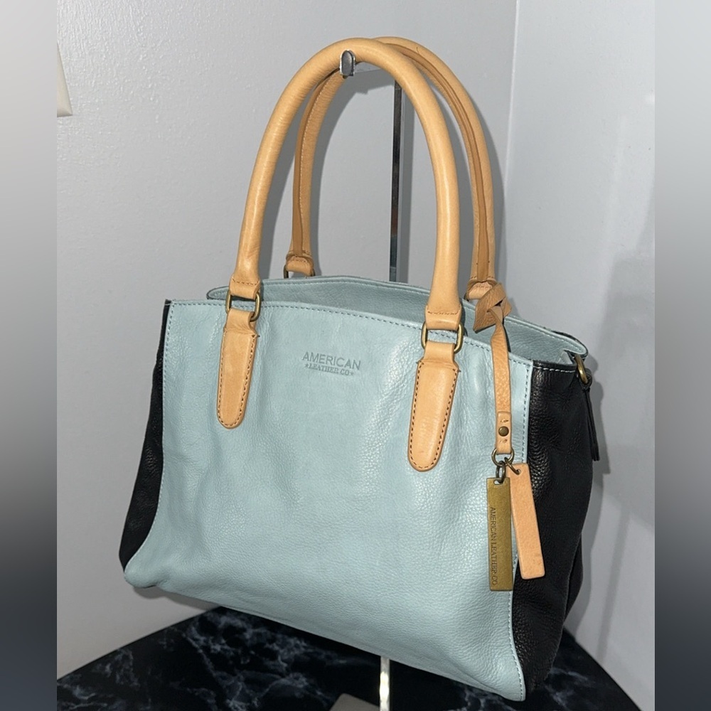 American Leather Co Lavina Convertible Satchel Glacier Lake Multi Blue AUTHENTIC - Picture 2 of 14